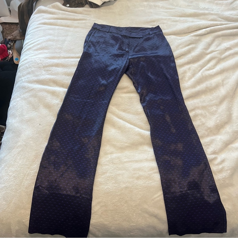 Massimo Dutti Navy Blue Patterned Wide-Leg Pants